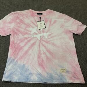 SikSilk Shirt Mens Large Pink Blue Tie Dye Steve Aoki Collab Graphic Tee New